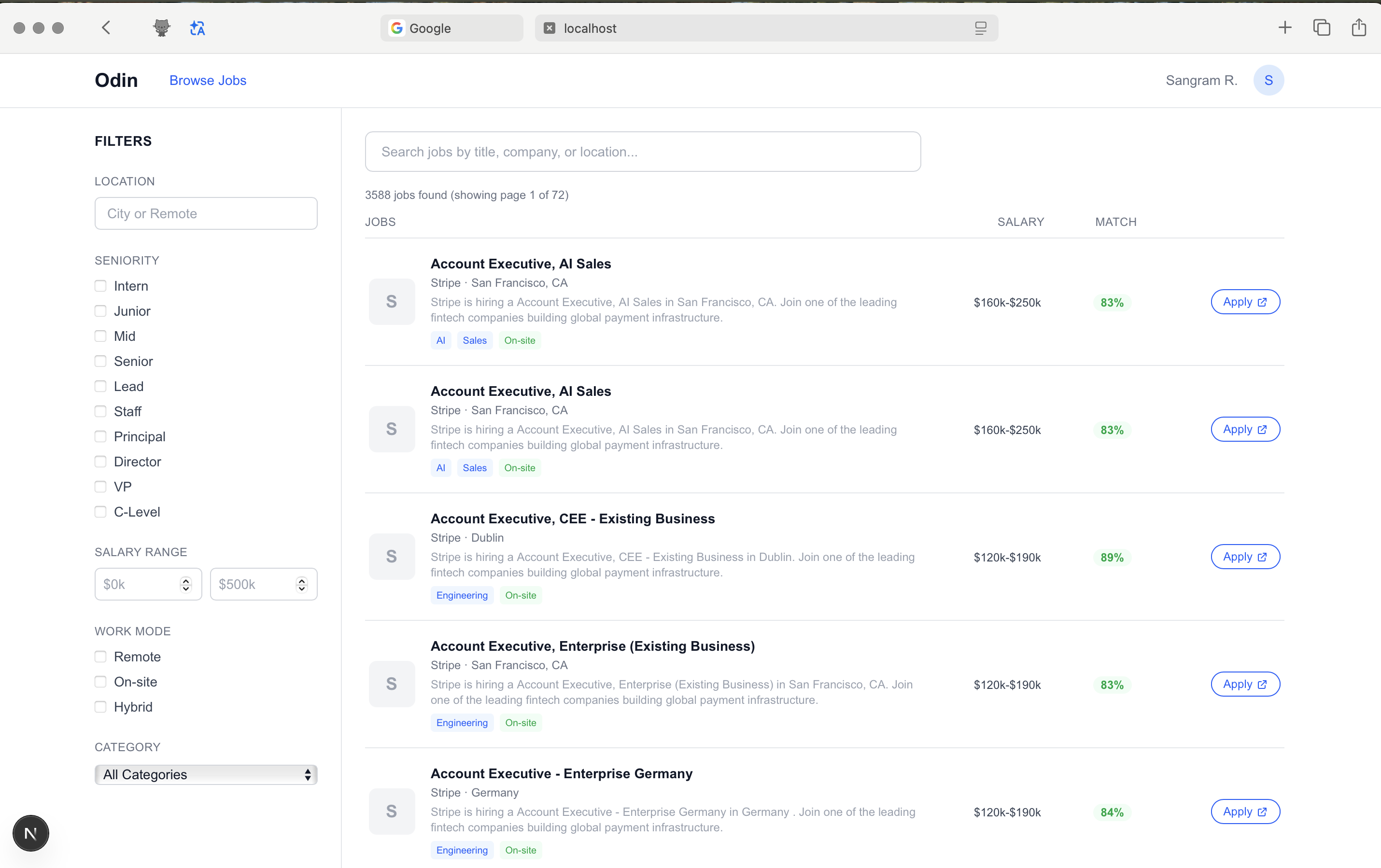 Candidate dashboard