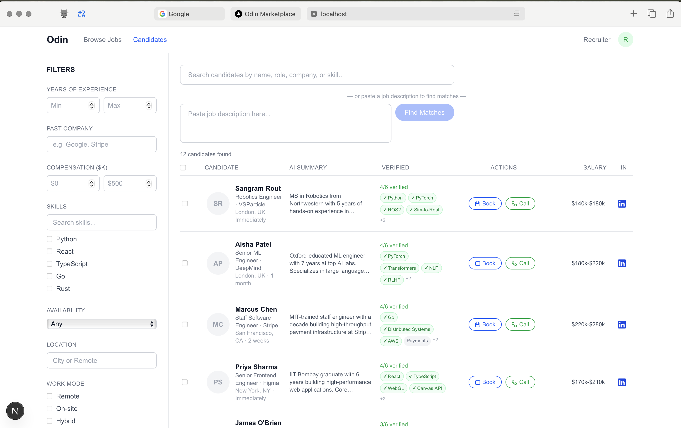 Recruiter dashboard